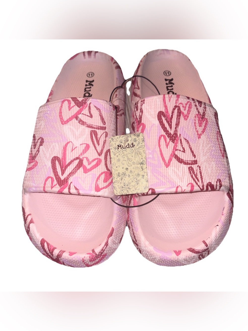 Mudd Girls' Pink Heart-Print Slide Sandals - Light Pink & Hot Pink